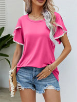 Round Neck Tassel Tulip Sleeve T-Shirt Casual Top Women - D'Sare