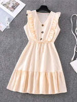 Casual V-neck ruffled bubble tie dress