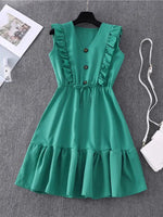 Casual V-neck ruffled bubble tie dress