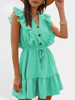 Casual V-neck ruffled bubble tie dress