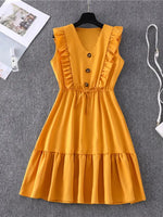 Casual V-neck ruffled bubble tie dress