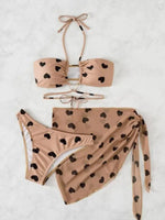 Women's love print two-piece bikini three-piece set - D'Sare