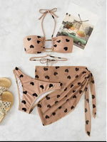 Women's love print two-piece bikini three-piece set - D'Sare