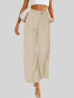 Women's Casual Wide Leg Pants High Waist Button Down Trousers With Pockets