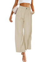 Women's Casual Wide Leg Pants High Waist Button Down Trousers With Pockets