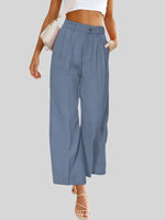 Women's Casual Wide Leg Pants High Waist Button Down Trousers With Pockets