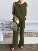 Women's Casual Loose Sleeveless Slit Vest + Pants Set - D'Sare