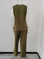 Women's Casual Loose Sleeveless Slit Vest + Pants Set - D'Sare