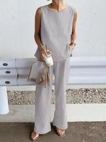 Women's Casual Loose Sleeveless Slit Vest + Pants Set - D'Sare