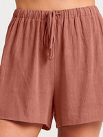 Women's woven solid color sleeveless loose cotton linen top shorts two-piece set - D'Sare