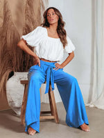 Women's Solid Color Drawstring Knot Wide Leg Trousers - D'Sare