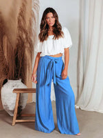 Women's Solid Color Drawstring Knot Wide Leg Trousers - D'Sare