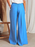 Women's Solid Color Drawstring Knot Wide Leg Trousers - D'Sare