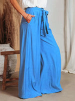 Women's Solid Color Drawstring Knot Wide Leg Trousers - D'Sare