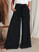 Women's Solid Color Drawstring Knot Wide Leg Trousers - D'Sare