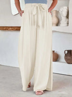 Women's Solid Color Drawstring Knot Wide Leg Trousers - D'Sare