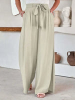 Women's Solid Color Drawstring Knot Wide Leg Trousers - D'Sare