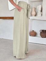 Women's Solid Color Drawstring Knot Wide Leg Trousers - D'Sare