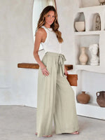 Women's Solid Color Drawstring Knot Wide Leg Trousers - D'Sare