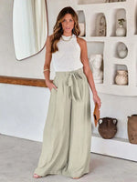 Women's Solid Color Drawstring Knot Wide Leg Trousers - D'Sare