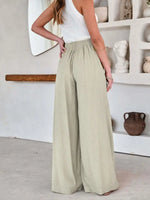 Women's Solid Color Drawstring Knot Wide Leg Trousers - D'Sare