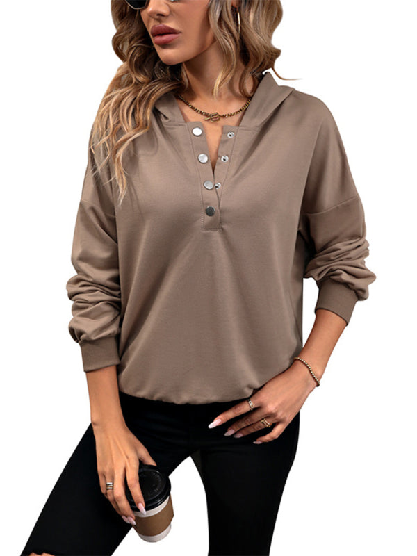 Casual Solid Knit Hoodie Sweatshirt for Women