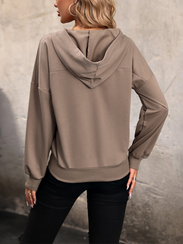 Casual Solid Knit Hoodie Sweatshirt for Women