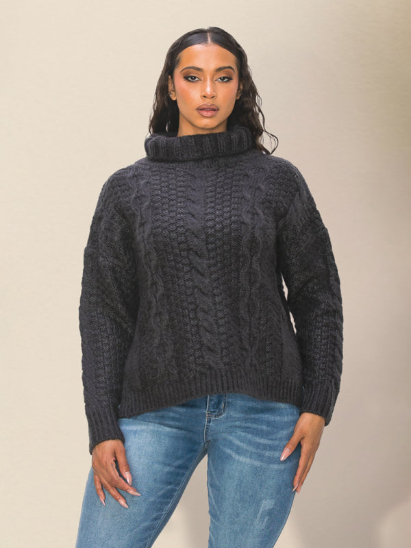 Women's Casual  Lapel Drop Shoulder Loose SweaterRP0023577