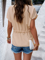 Women's elegant solid color buttoned waist top