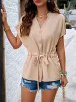 Women's elegant solid color buttoned waist top