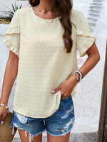 Women's elegant solid color round neck short-sleeved top blouse