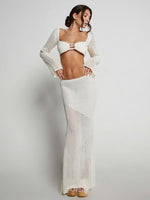 Tie long sleeve hip-hugging casual knitted maxi skirt suit