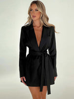 Elegant lapel waist tie mid-length suit dress - D'Sare