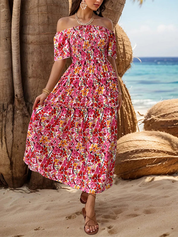New women's resort style one-shoulder printed dress