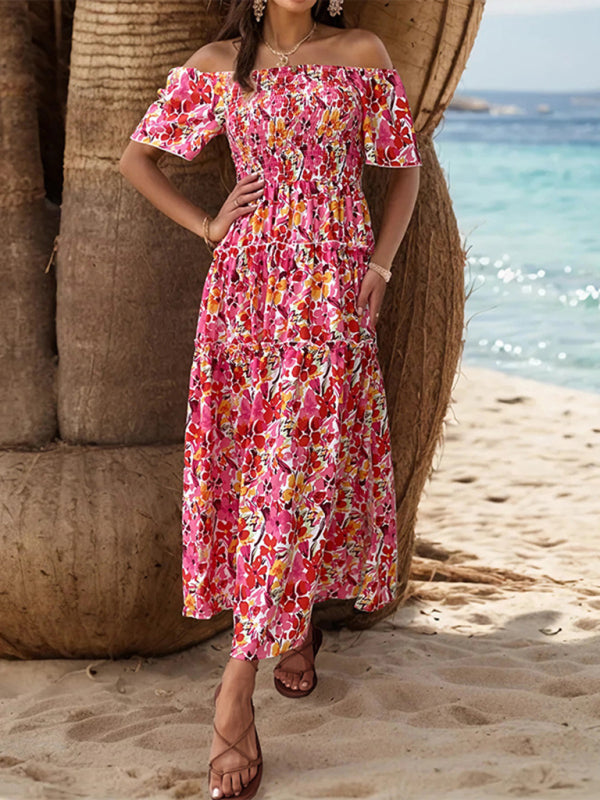 New women's resort style one-shoulder printed dress