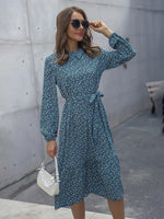 Women's casual half turtleneck waisted floral dress - D'Sare