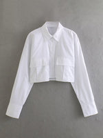 Women's New Fashion Casual Lapel Street Pocket Decoration Long Sleeve Short Shirt