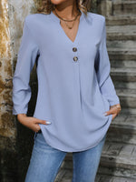 Women's Elegant Commuting V-Neck Button-Down Pullover Shirt