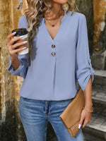 Women's Elegant Commuting V-Neck Button-Down Pullover Shirt