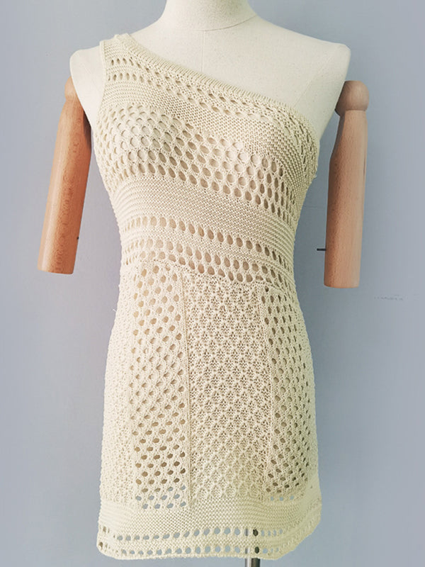 Women's sexy hollow sleeveless hip-covering knitted dress