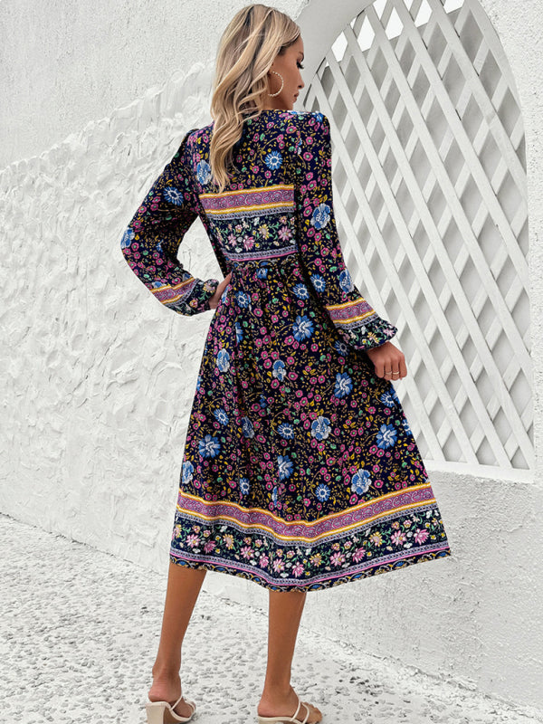 Women's Casual Resort Printed Bohemian Long Sleeve Dress