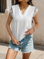 V-neck elegant lace patchwork short-sleeved shirt - D'Sare