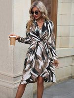 New Fashion Women's Printed Long Sleeve V-Neck Irregular Hem Dress - D'Sare