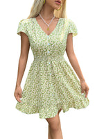 New fashionable women's backless lace-up V-neck floral dress - D'Sare