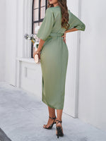 New style elegant solid color waist-cinching dress - D'Sare