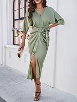 New style elegant solid color waist-cinching dress - D'Sare