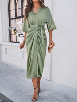 New style elegant solid color waist-cinching dress - D'Sare