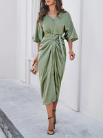 New style elegant solid color waist-cinching dress - D'Sare