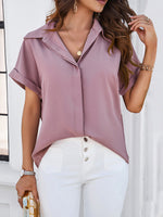 New spring and summer temperament casual solid color stand collar shirt - D'Sare