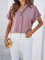 New spring and summer temperament casual solid color stand collar shirt - D'Sare